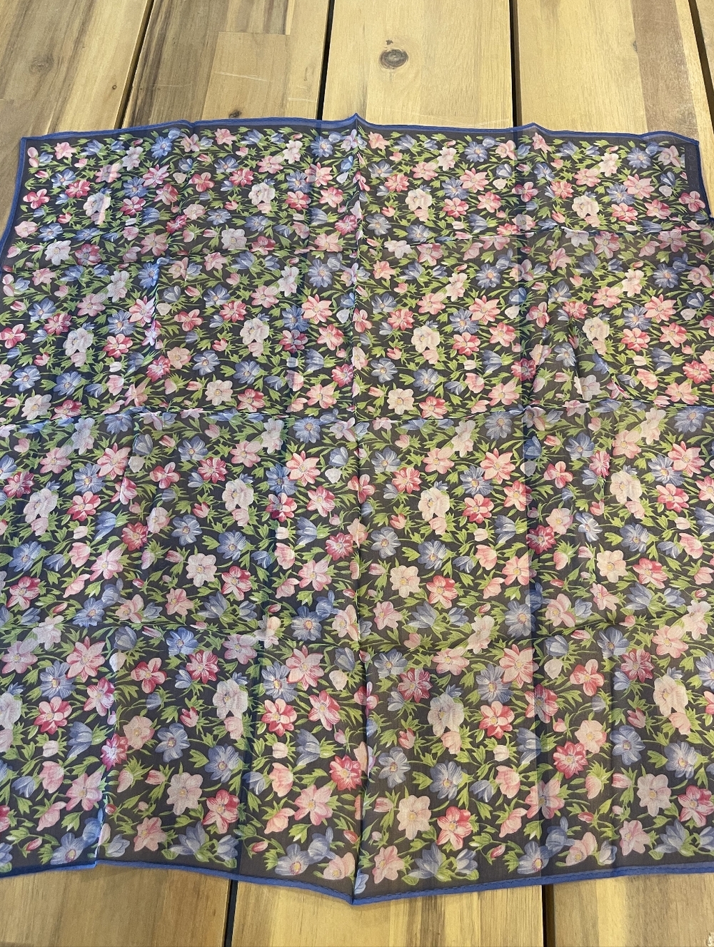 NWT‎ ECHO Classic Vintage Blue Pink Floral Silk Square Scarf Saks Fifth Avenue